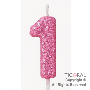 VELA NUMERAL CHICO 5.5 CM CON GIBRE ROSA NUMERO 1 x 1